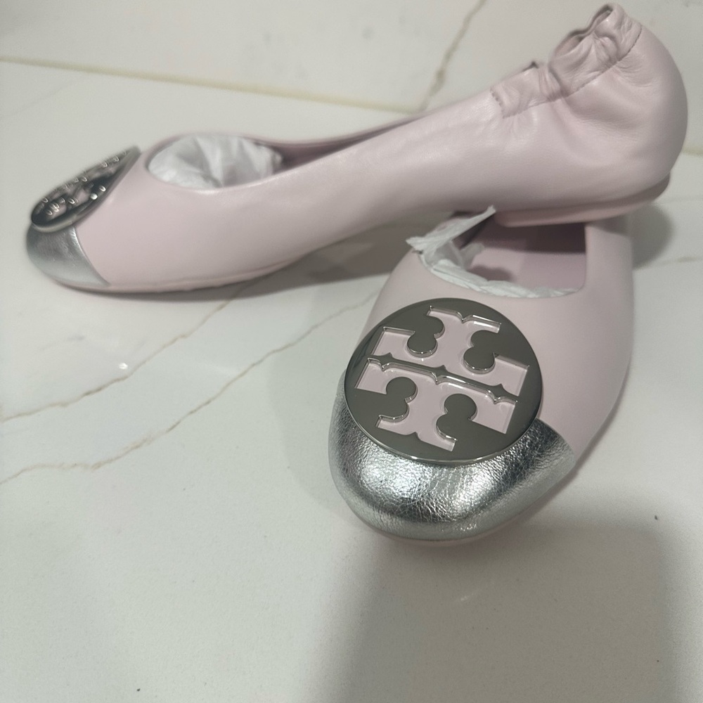 Tory Burch Pink and Silver Flats